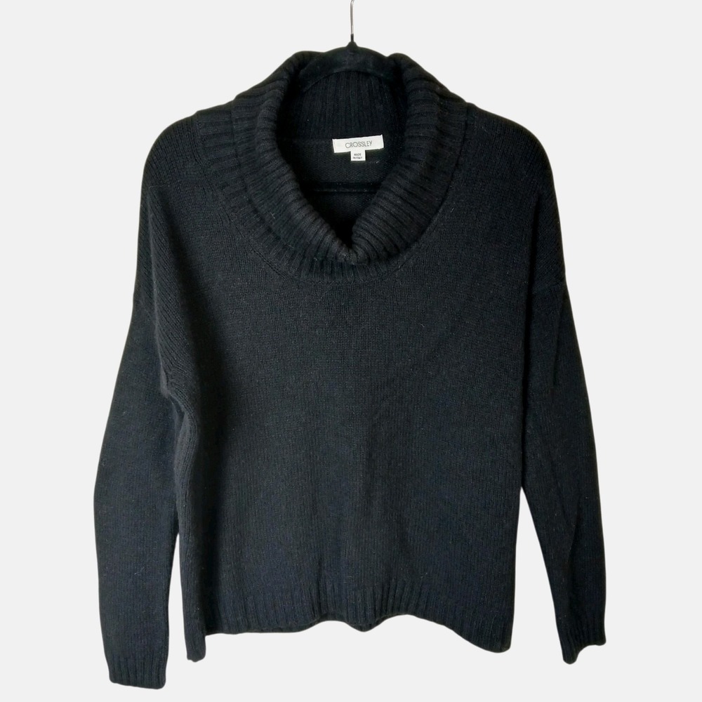 Crossley Italy Wool Blend  Sweater  Medium  Black Cowl Neck Pullover Knit Boxy